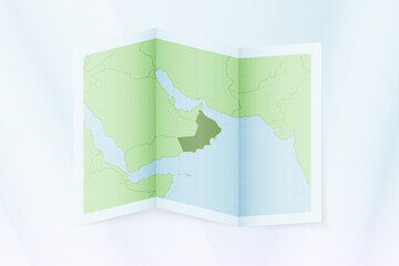 Oman map, folded paper with Oman map.