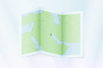 Kuwait map, folded paper with Kuwait map.