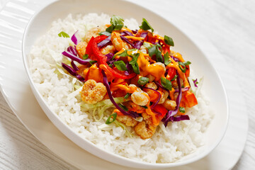 bang bang shrimp rice bowl with fresh veggies