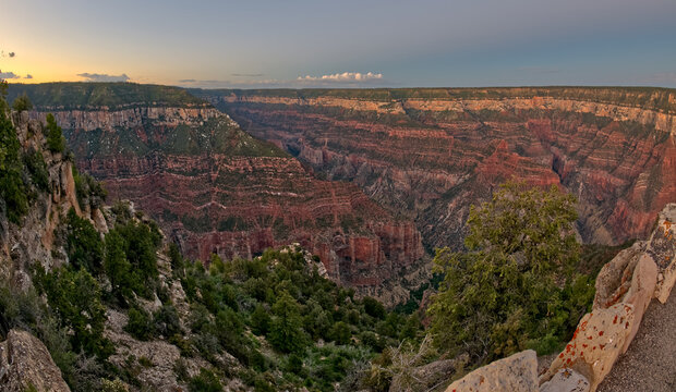 Uncle Jim Point viewed from Bright Angel Point on the North Rim of Grand Canyon at twilight, Grand Canyon National Park, UNESCO World Heritage Site, Arizona, United States of America, North America