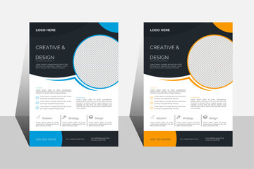 Simple attractive corporate business flyer template design with blue and yellow color.	
