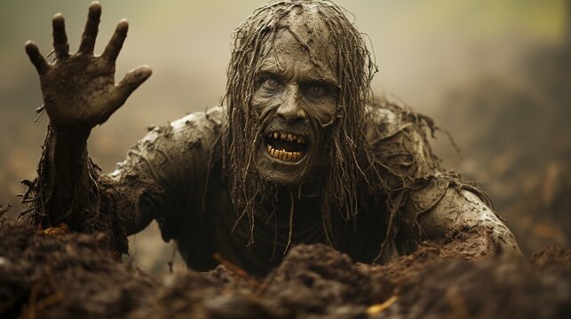 Halloween, a cadaver emerging from the ground,.
