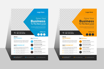 Unique corporate business flyer template design with blue and yellow color.