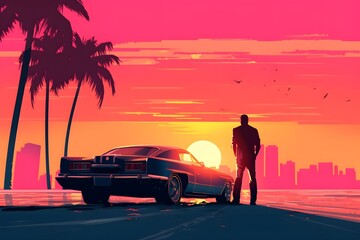 Palm Tree Whispers in Miami Vice Sunset Legendary Mobster Scene