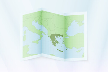 Greece map, folded paper with Greece map.