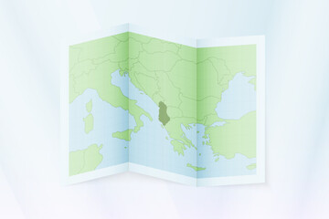 Albania map, folded paper with Albania map.