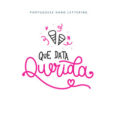 Lettering portuguese brasilian happy birthday with ornaments hand drawn 