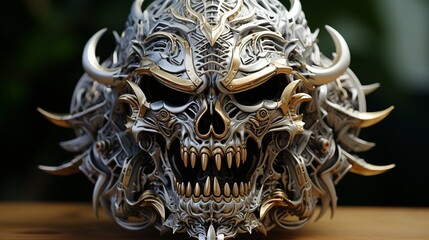 Fototapeta premium Skull of a silver demon screams,.