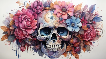 Afwasbaar Fotobehang Aquarel doodshoofd Skull in watercolour.