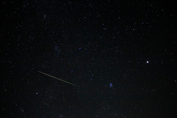 Night Sky With Bright Perseid Meteor And A Few Smaller Ones