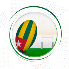 Flag of Togo on rugby ball. Round rugby icon with flag of Togo.