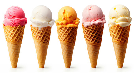 Assorted Flavored Ice Cream Scoop on Waffle Cone Mockup