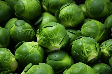 Fresh green russels sprouts background - obrazy, fototapety, plakaty