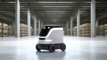 delivery robot car working in warehouse. Future Innovation.