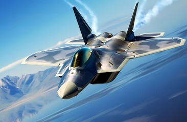 Military F 22 fighter jet flying