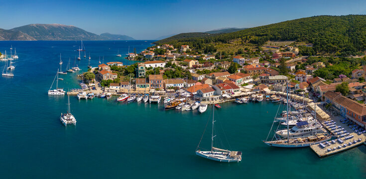 Aerial view of coastline near Zola, Kefalonia, Ionian Islands, Greek Islands, Greece
