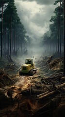 deforestation and forest destruction, natural and environmental disaster, tree damage and climate change concept, generative AI