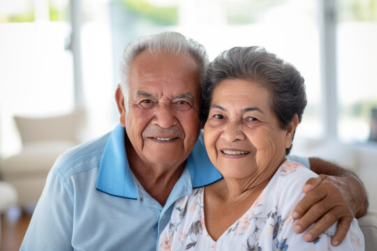Portrait of a happy smiling Mexican senior couple 