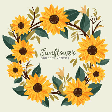 Hand Drawn Sunflower Corner Border Design Vector