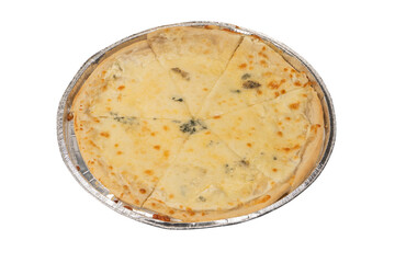 Four cheese pizza isolated on white background.