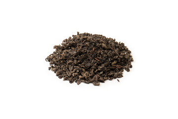 Dried tea leaves isolated on a white background.