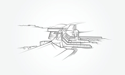 Single color graphic of a hydroelectric power facility 