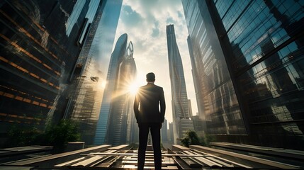 Investor explores the real estate opportunities in metropolis city, ai generative