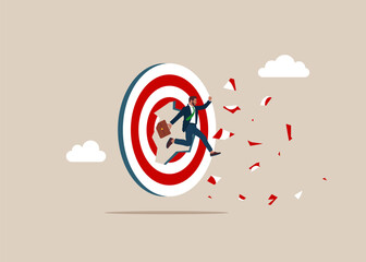 Businessman successfully hitting target. Flat vector illustration