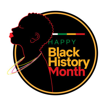 Black history month round badge, African lady bust