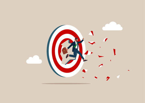 Businessman successfully hitting target. Flat vector illustration