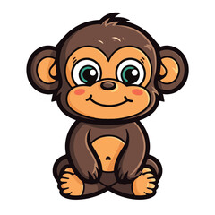 Chimpanzee sticker design graphic, cute happy kawaii style, colorful, clear outline, vector