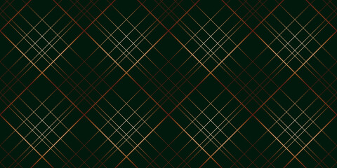 Luxurious golden geometric seamless pattern on a green background. Abstract line background, fashion style for wallpaper, flyers, template, covers