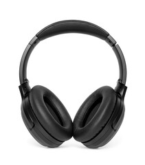 Fototapeta na wymiar Modern black wireless headphones isolated on white