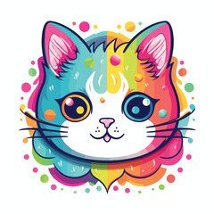 Cat t-shirt design graphic, cute happy kawaii style, colorful, clear outline, vector, contour