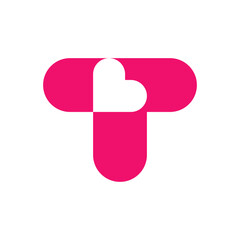 Letter T heart minimal modern logo design