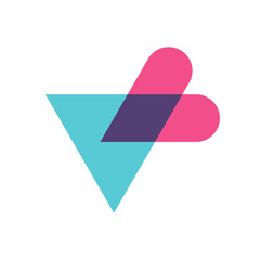 Letter V heart overlapping color logo design