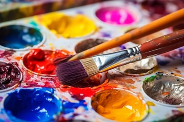 Fototapeta premium Watercolors and brushes for painting