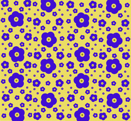 Seamless beautiful geometric modern violet flowers design on background, white, green, and pink. Flower pattern for printing, fabric, wallpaper and background.