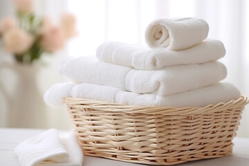 White towel in wicker basket