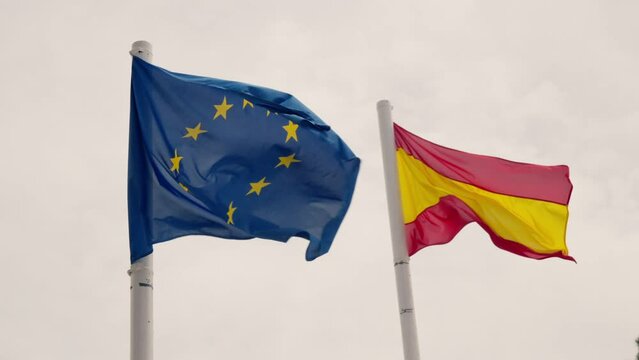 Flag of the European Union and Spain together