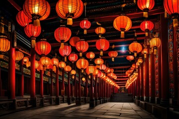 chinese lantern in the temple - obrazy, fototapety, plakaty