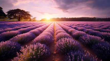 Papier Peint photo Rose clair Lavender field with sunlight