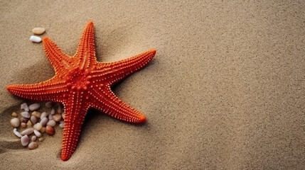 Fototapeta na wymiar Beautiful red starfish on sand sea