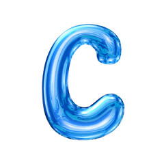 C font alphabet with y2k liquid sea blue chrome effect