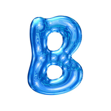 B font alphabet with y2k liquid sea blue chrome effect