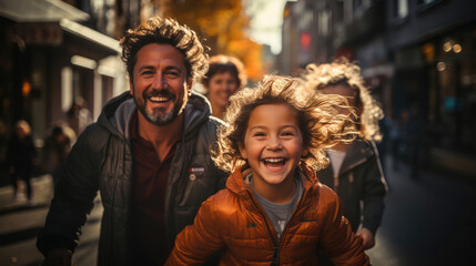 A dynamic family moment of sports and exercise