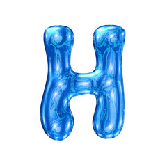 H font alphabet with y2k liquid sea blue chrome effect