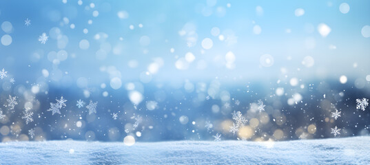winter snow background banner. Natural winter background with snow drifts and falling snow.