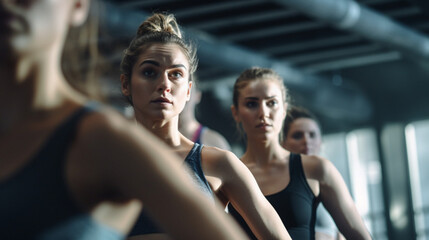 Fitness Training: Group of Women Exercising in the Gym created with Generative AI Technology