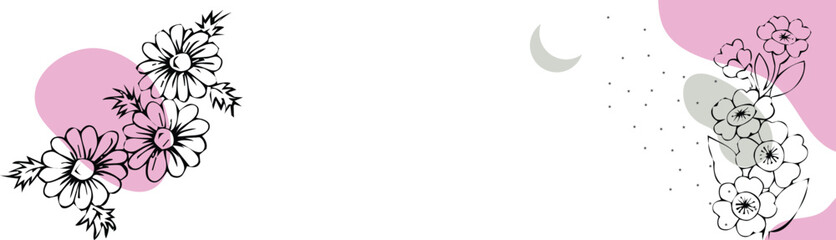 Minimalist abstract background with outline flowers, cool shapes. 